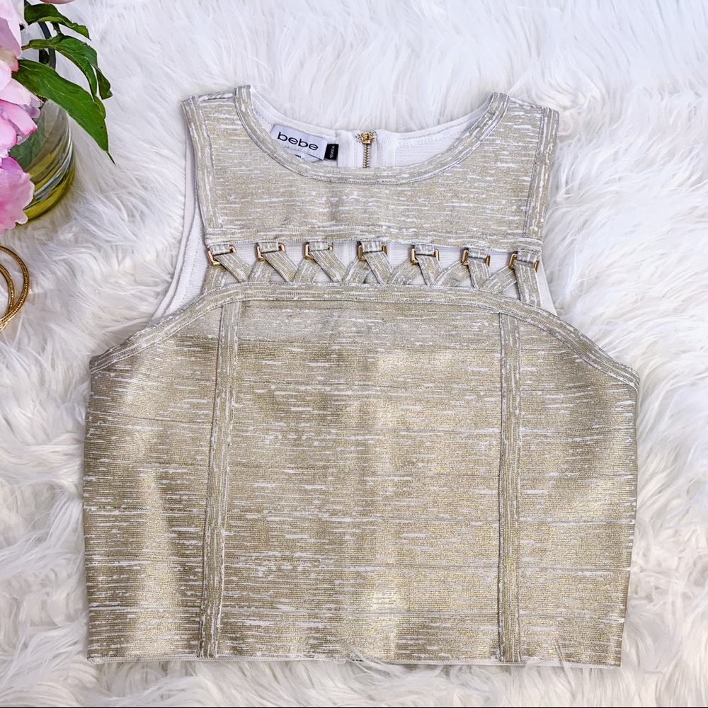🆕 bebe metallic gold top, Sz Medium